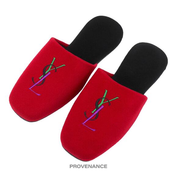🔴 Yves Saint Laurent YSL Logo Slipper - Red Velour - Picture 3 of 6